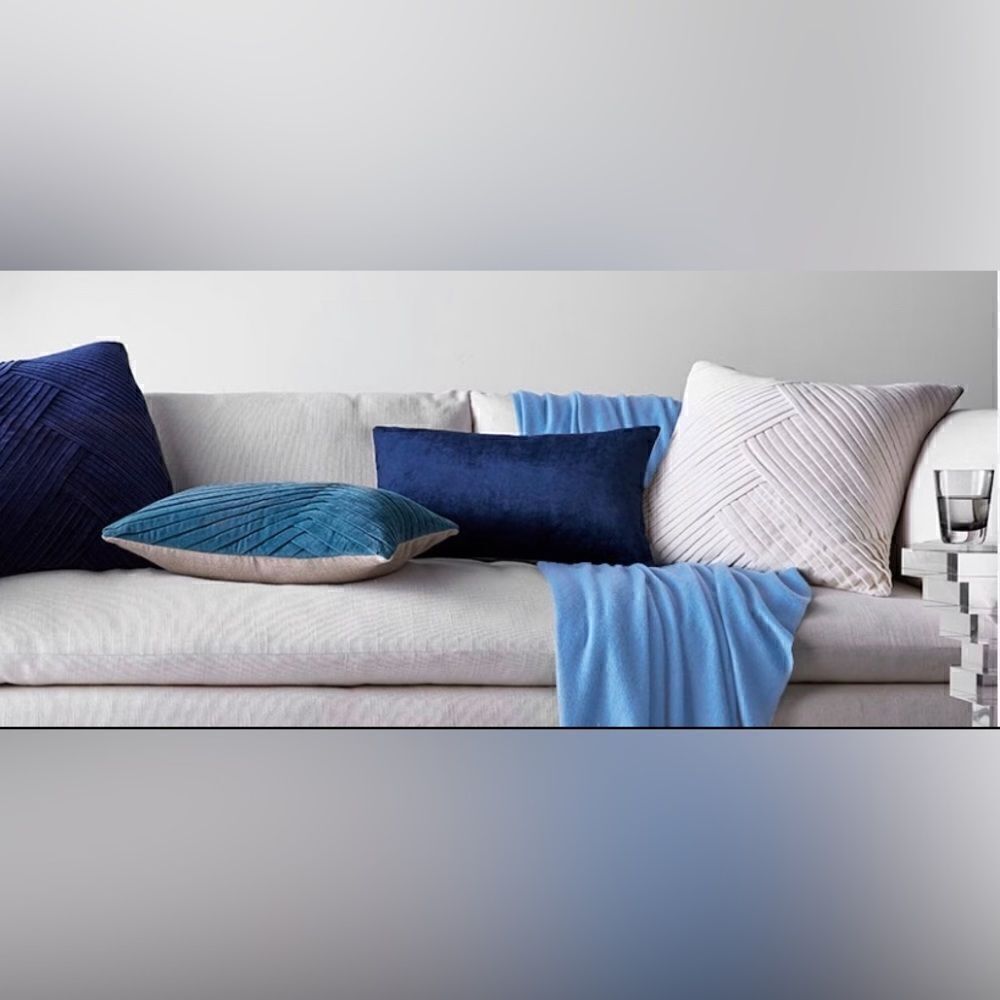 Williams-Sonoma Home Signature Navy& Linen throw pillow w/ feather inserts 14x22